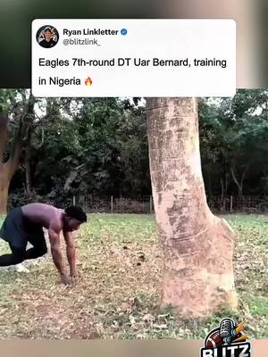 Philadelphia Eagles 7th-round DT Uar Bernard was out in Nigeria training with a tree… no fancy setup, just putting in work. Lost his father at 16, and three years later he’s hearing his name called on draft night. Different kind of story, different kind of grind 🦅 #nfl #nfldraft #eagles #nflcontent #football 