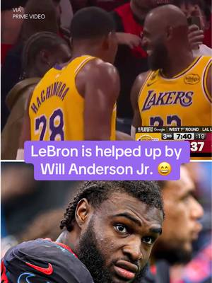 LeBron James got an assist from Texans DE Will Anderson Jr. 🤝 (via Prime Video) #lakers #lebron #texans #willandersonjr #bronnyjames 