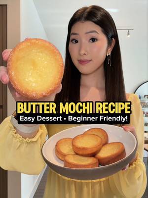 CHEWY BUTTER MOCHI! easy and just a few ingredients!! this dessert has taken Korean social media by storm and is super viral for a reason! Crispy outside, chewy inside (like tteok or mochi) and custardy sweet.  Takes less than one hour from start to finish! INGREDIENTS (feeds 2-4)  - 160g glutinous rice flour  - 60g white sugar  - 200ml whole milk (room temp)  - 30g unsalted butter (~2.12 tbsp, room temp) - 1 egg (room temp) - 1 tsp vanilla extract  - 1/2 tsp salt  SOME KEY TIPS: - condensed milk makes for an incredible dipping sauce!  - Remember to bring your butter, milk and egg to room temp before cooking!  - Always pre-heat the oven!  - Baking is more precise than cooking. If you don’t have one already, it’s time to get a kitchen scale.  #buttertteok #buttermochi #EasyRecipe #dessert #baking 