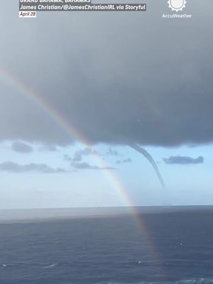 Nature really put on a show in the Bahamas 🌈🌪️ Cruise ship passengers arriving at a port in the Bahamas saw a rainbow and a waterspout appear side by side.