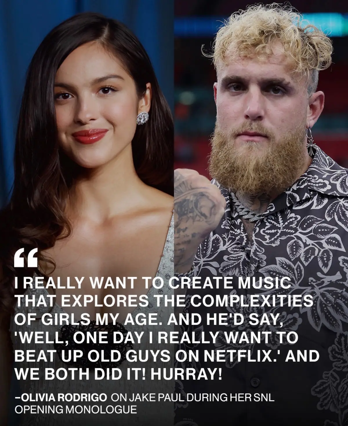 During her Saturday Night Live monologue, Olivia Rodrigo joked about how she and Jake Paul both got their start on Disney Channel's Bizaardvark' and how they imagined their futures. 📸: Getty #oliviarodrigo #jakepaul #snl #netflix 