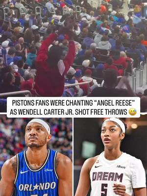 Pistons fans were chanting “Angel Reese” at Orlando Magic’s Wendell Carter Jr. as he shot free throws in the closing minute of Game 7.  Wendell ended up missing one of the free throws for the Magic 😅 (via woodwardsports/TT) #detroit #NBA #pistons #playoffs #angelreese 