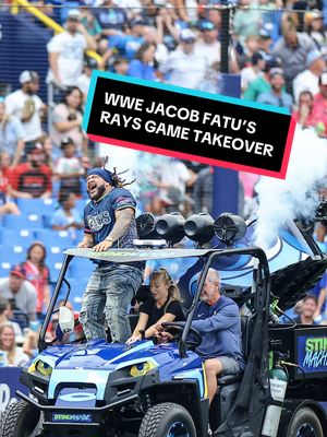 Y’all weren’t ready for WWE’s @Jacob Fatu on the Sting Machine 🤣 Follow along while he keeps it 💯 at a Rays game, yadadamean?