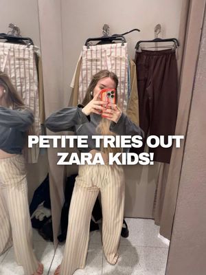Trying out Zara kids as a petite 4’11’’ woman! Surprisingly good length on me and so much more affordable 