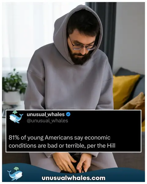 81% of young Americans say economic conditions are bad or terrible, per the Hill Chevron CEO says physical shortages in oil supply to begin appearing "Washington, DC's highly qualified workers cannot find jobs," per the Guardian Thoughts?! Follow @unusual_whales for daily posts about the stock market and crypto📈 NOTE: This post is not financial advice. The stock market is risky, and any trade or investment is expected to have some, or total, loss. Please do research before any trade. Do not use this information for financial decisions. Do not use this, or Unusual Whales’, information for investing. Check terms on site for full terms. APOLOGIES ABOUT THE HASHTAGS⁣⁣⁣⁣⁣⁣:⁣ #stockmarket #housing #epstein #trump #iran