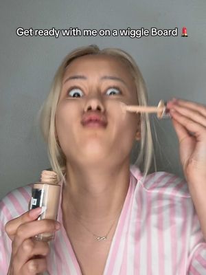 GRWM ON A WIGGLE BOARD🫨🫨🫨🫨 #makeupchallenge #makeup #beauty #BeautyTok #trend  