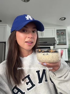 and I’m still not sick of them 😮‍💨 this is a very standard and simple base that you can build off of!! Ingredients: * ½ cup rolled oats (or quick oats for a softer texture) * ½ cup 2% milk (or any milk of choice) * ½ cup nonfat vanilla Greek yogurt (I use Siggi’s) * 1 tbsp chia seeds * 1 scoop vanilla whey protein powder  * Splash of vanilla extract * Dash of cinnamon * Pinch of flaky sea salt Instructions: 1. Add all ingredients to a jar or container. 2. Stir well until everything is fully combined and smooth. 3. Cover and refrigerate overnight (or at least 4–6 hours). 4. In the morning, give it a quick stir and add your fav toppings!! topping ideas:  * Strawberries, blueberries, blackberries * Banana slices * Almond butter or peanut butter * Granola, nuts, seeds * Coconut flakes ENJOY xx