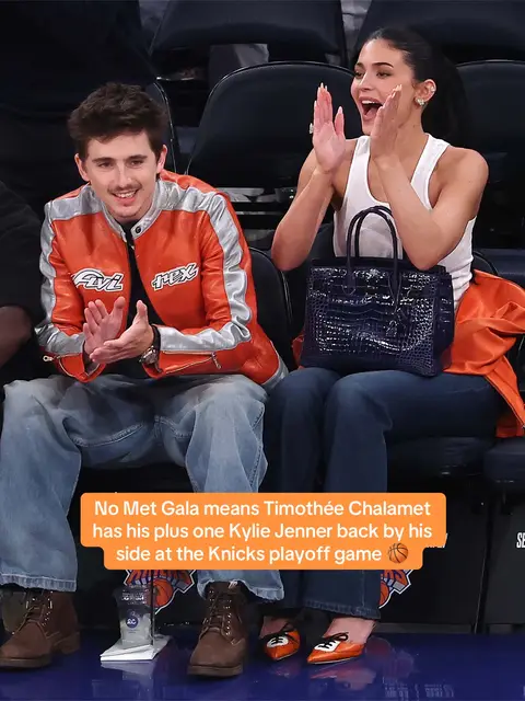 No Met Gala means Timothée Chalamet has his plus one Kylie Jenner back by his side at the Knicks playoff game 🏀