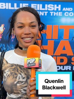 Quenlin Blackwell talks about hosting the 2026 Vanity Fair Oscar Party red carpet at Billie Eilish's 'Hit Me Hard and Soft' concert film premiere in LA. 