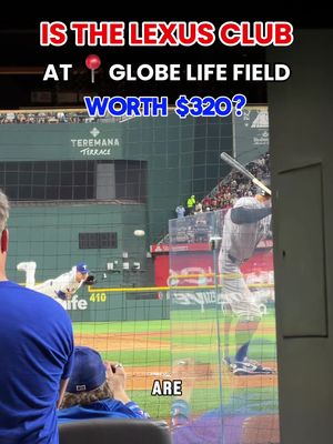 Are the Lexus Club seats at Globe Life Field worth it? $320 is a STEAL on @TickPick for: 🥂 All you can drink  🥩 All you can eat ⚾️ Best seat in the house #MLB #rangers #texasrangers #ballpark #tickpick 