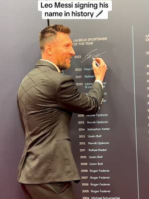 Signing your name in the history books 🖊️ Lionel Messi, on this day in 2023 at the Laureus World Sports Awards 🏆 #messi #messi10 