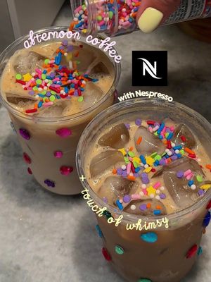 Turns out adding sprinkles to your daily coffee will in fact make your day better!! Pure whimsy and always having the best at home iced lattes thanks to @Nespresso ! What coffee or capsules should I try next?! #Nespressopartner #makeacoffeewithme #coffeerecipe #whimsy