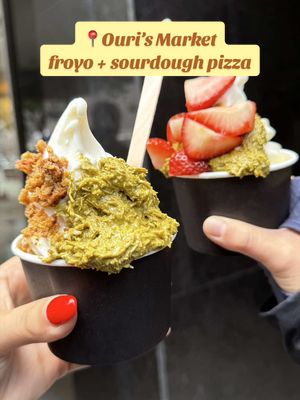 One of my FAVORITE gourmet grocery stores in NYC just launched froyo + sourdough pizza and im officially obsessed📍@Ouris Market 1160 #nycfroyo #froyo #gourmetgrocer #ourismarket #frozenyogurt 