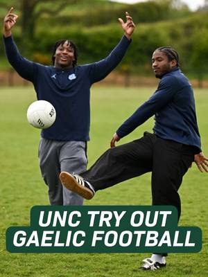 UNC try out Gaelic Football for the first time 😅🏐 Catch the Tar Heels kickoff the College Football season at the Aer Lingus College Football Classic this August 🏈☘️ Tickets on sale now 🎟️🔗 #MuchMoreThanAGame | #TouchdownDublin | #TouchdownIreland @Carolina Football 