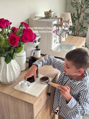 Every mom deserves her own tiny barista💕 happy Mother’s Day 💐 #mothersday #coffee #latteart #fyp 