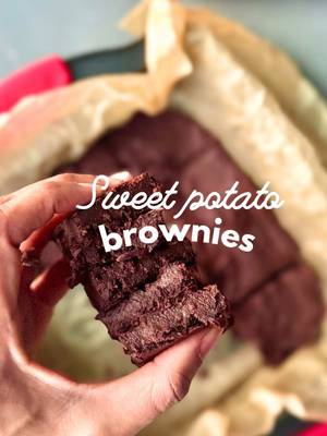 Sweet potato 🪄 Brownies   😋 It’s ep 1 of Snackable Veggies where we transform a vegetable into a toddler-approved snack. What veggie should I do next?? Recipe: - 1 medium/large sweet potato, peeled + chopped - 1/2 cup peanut butter or almond butter (or a seed butter if allergic) - 1/3 cup unsweetened cocoa powder - 1/4 cup maple syrup (or more to taste) - 1 teaspoon vanilla - 1/2 teaspoon baking powder - Pinch of salt - Optional: vegan chocolate chips 1. Preheat oven to 350°F. 2. Steam your sweet potato until soft (10-15 mins). 3. Blend steamed sweet potatoes in a food processor (or mash in a mixing bowl). 4. Mix in the rest of the ingredients. 5. Press into a parchment-lined loaf pan or square pan (I used 8x8). Bake 20-22 mins. 6. Cool before slicing (they firm as they cool). #veganmom #toddlermom #plantbased #vegansnacks #brownies  
