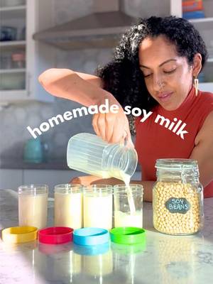 Moving to a small village in south India for the summer as a vegan mom with two little kids unlocked a whole new level of self sufficiency in me. The first thing I had to learn was soy milk 🥲 Homemade Unsweetened Fortified Soy Milk (Makes about 4 cups) Ingredients: - 1 cup dry soybeans - 6 cups filtered water - Pinch of salt - Vanilla  1. Put the dry soy beans in a colander and rinse under water to remove any dirt. 2. Pour into a bowl and fill with water until it’s fully covered (make sure there’s about 2 inches of water over the top of it, because the beans will expand). Soak overnight, preferably 12+ hours. I do 24 hrs. 3. After soaking, drain the water. Optional: Briefly boil the soybeans in a pot of fresh water for about 5 minutes. The heat will deactivate the enzymes that give it a beany flavor. So while optional, I suggest not skipping this step. It’s the key to getting rid of the beany flavor. 4. Drain and transfer to a blender. Blend the soybeans with 6 cups of filtered water for about 2 full minutes or until completely smooth. 5. Strain through a nut milk bag or cheesecloth, squeezing the milk out like your life depends on it. Use dem muscles! 6. *Tip: Save the soy pulp (“okara”), you can use it in other recipes, so don’t throw away. 7. Pour the strained soymilk back into the pot and bring to a boil. Then reduce the heat and simmer for 15 to 20 minutes, stirring often and skimming any foam. 8. Remove the pot from heat. Add salt and vanilla if using. If you prefer it sweetened, add your sweetener of choice. 9. Storage + how to fortify: I like to pour it into 4 separate 8oz glass jars so I already have it portioned out into 1 cup servings. Then I add 300mg calcium to each. Shake well before each use (the calcium will naturally fall to the bottom). Ps. This is the same form of calcium companies use to fortify their plant milks. And remember: soybeans are just beans. Cooked properly, they are nothing to fear. #soymilk #veganmom #vegantoddler #veganrecipes #plantbasedmilk 