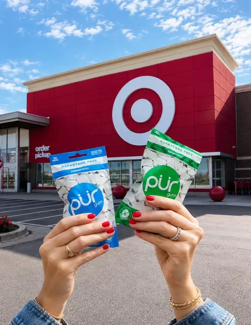 The grab-and-go that left the artificial stuff behind. 😉  ✨Aspartame Free ✨No Artificial Flavors or Dyes ✨100% Sweetened with Xylitol  ✨Sugar Free Chew Better Gum, Chew PUR.  #purgum #target #targethaul #fyp #viral 