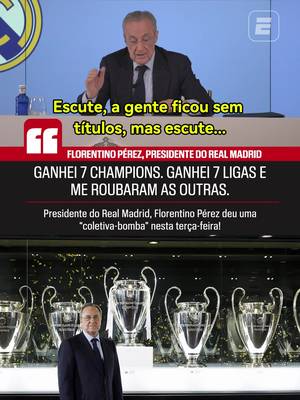 FALOU FIRME! Em entrevista coletiva nesta terça-feira (12), Florentino Pérez, presidente do Real Madrid, relembrou o "Caso Negreira" que envolve o Barcelona, relembrou os títulos de Champions League que conquistou e disse que ganhou "só" 7 ligas porque "as outras lhe foram roubadas"! #LALIGAnaESPN #RealMadrid #FlorentinoPerez