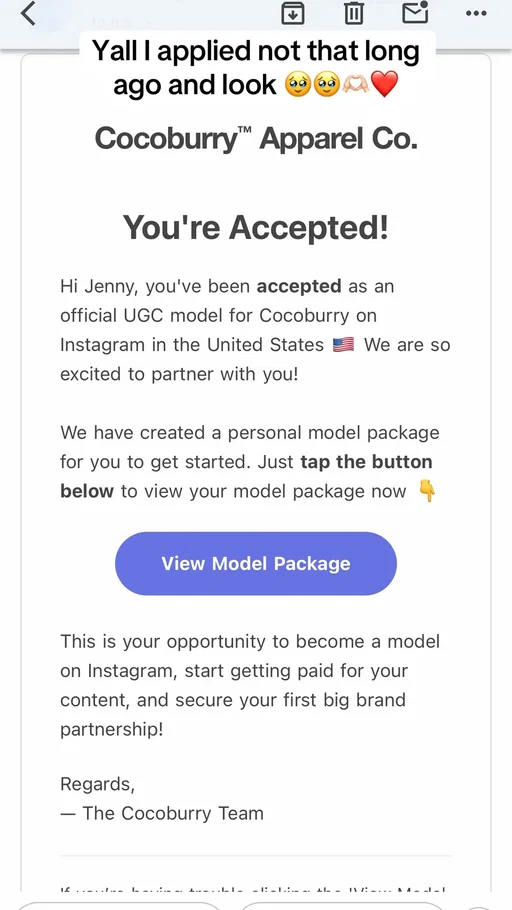 I applied for a ugc model for cocoburry and yall im screaming i got accepted 😄😄😄 . #ugcmodel #models #ugc #ugccontentcreator 