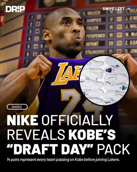 Nike has officially unveiled Kobe Bryant's 14 pair "Draft Day" Kobe 4 Protro collection. Thirteen pairs represent the teams that passed on Kobe during the 1996 NBA Draft, while the final pair comes in Lakers colors as a nod to the franchise where he built his legacy. #kobe #kobebryant #mambamentality #sneakerhead #nike #sneakertok 