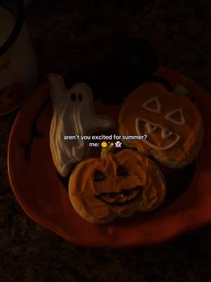 i do like summer but i’ll always be dreaming of autumn🎃 • i recently thrifted some halloween cookies cutters and immediately wanted to make sugar cookies. I’ve never made them homemade and it was so much fun! 👻✨🎃 • this is also a fun activity if you’re looking for things to do to avoid the heat! 🌞 • • • #halloweenaesthetic #cozyhalloween #autumnaesthetics #falltok #halloweenbaking 