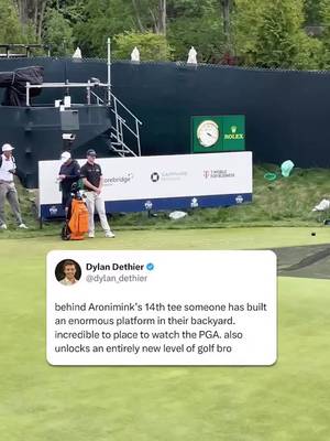 These fans built a platform from their yard to see over the fence at the PGA Championship 🤣 (via dylan_dethier/X) #pga #golf #pgachampionship #golftok #funny 