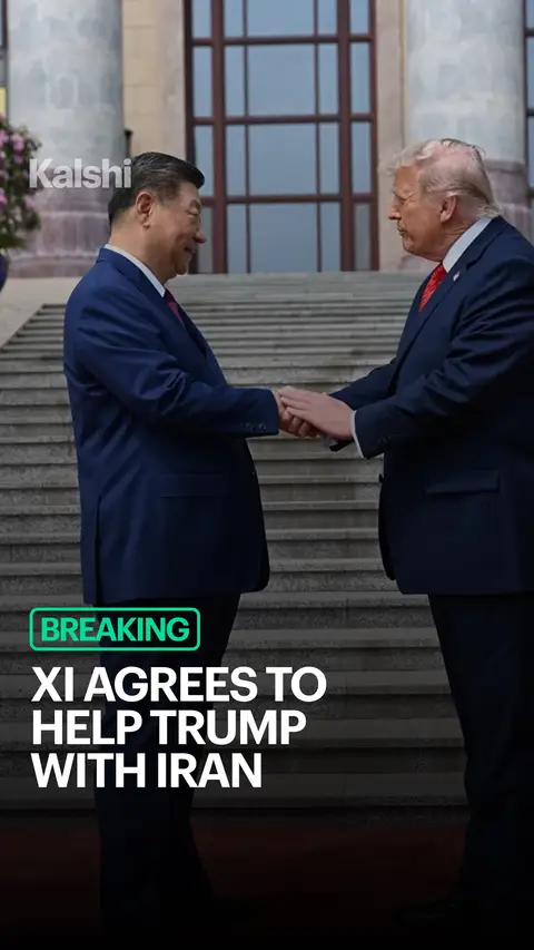 After their bilateral meeting in Beijing, Trump told Fox News that Xi committed to helping end the war in Iran.  China is Iran's largest oil buyer, purchasing 90% of its exports.  Xi also agreed to buy more US soybeans, oil, LNG, and 200 Boeing jets according to Trump.  The deal reportedly also includes ending the flow of fentanyl precursors into the US. Both sides agreed the Strait of Hormuz must remain open. Xi said China opposes Iran militarizing the strait or charging tolls.  Both leaders agreed Iran can never have a nuclear weapon. Kalshi traders predict a 56% chance traffic at the Straight of Hormuz returns to normal by September 1st.