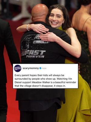 It takes a village🥹 Before a midnight screening of the first Fast movie at the Cannes Film Festival, Vin Diesel acknowledged Meadow Walker, whose father, Paul Walker, passed away in November 2013.   “The person who was not going to let me come alone here to represent that brotherhood was Meadow Walker” said Diesel. Then turned and said “I’m going go and shed a tear real quick.” Video: Getty  #TheFastandTheFurious #VinDiesel #PaulWalker