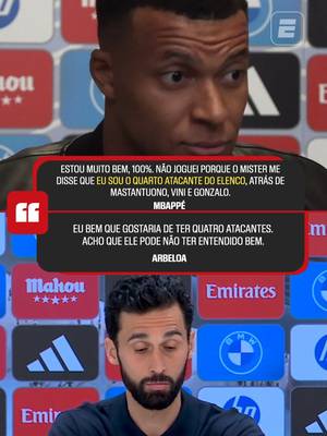 SEM FILTROS! Mbappé fala após a vitória do Real Madrid sobre o Oviedo e explica por que não foi titular. Na coletiva, Arbeloa rebate o francês! Assista aos jogos de LALIGA pela ESPN no Plano Premium do #DisneyPlus. #LALIGAnaESPN #RealMadrid #oviedo #mbappe #arbeloa #futebol #tiktokesportes