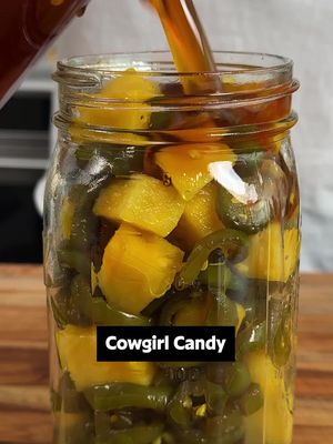Fruity, hot, and tart, this is a can't-stop-eating treat! 🍍 When we saw @traziarae's cowgirl candy, we had to give it a try. It's perfect for snacking or sharing. 😋 Get the recipe below or at the link in @allrecipes bio. Ingredients: 3/4 cup apple cider vinegar 1 cup brown sugar 1/2 cup white sugar 1/4 teaspoon kosher salt 1/4 teaspoon turmeric 1/4 teaspoon garlic powder 1/8 teaspoon crushed red pepper 10 fresh jalapenos, sliced 1 cup fresh pineapple chunks Directions: Combine vinegar, brown sugar, white sugar, salt, turmeric, garlic powder, and red pepper in a saucepan and bring to a boil, stirring frequently. Boil for 3 to 5 minutes. Add jalapeno slices and return to a boil. Reduce heat slightly and simmer for 5 minutes. Remove jalapenos with a slotted spoon and set aside. Return sugar mixture to a boil and cook until slightly thickened, 6 to 8 minutes. Let cool completely. Add jalapenos and pineapple alternately to a jar or glass container fitted with a lid. Pour cooled sugar mixture over the top and seal the jar. Let stand until completely cooled. Cover and refrigerate at least 4 hours before serving. Refrigerate for up to 1 month. ✨ Inspired by Trazia Rae @traziarae 📽️ Nicole McLaughlin @nicolesperfectbite #cowgirlcandy #jalapeno #pineapple