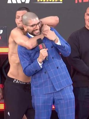 Nate Diaz started choking Ariel Helwani at the weigh-in 😂 #RouseyCarano TOMORROW, May 16 9 PM ET | 6 PM PT LIVE on Netflix #natediaz #mma #mixedmartialarts 