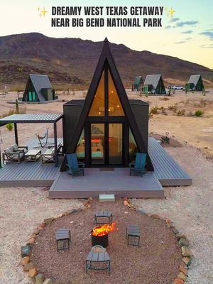 One of the coolest places we’ve stayed near Big Bend! ✨  Stardust Big Bend features 12 luxury desert rentals spread across 9 private acres with stunning views of the Chisos Mountains. The property offers A-frame cabins, full kitchens, wraparound decks, fire pits, a shared clubhouse, and some of the darkest night skies in Texas for incredible stargazing! 💫🌌 It’s also only about 5 minutes from both Big Bend National Park and Terlingua Ghost Town, making it the perfect home base for exploring West Texas. 📍 @Stardust Big Bend  #texas #texastravel #bigbendnationalpark #exploretexas #uniquegetaway