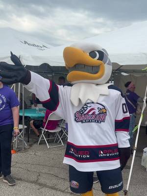 Sammy 🤝 Lou E.  @Great Lakes Loons  #saginawspirit #mascots #greatlakesloons #hockey 