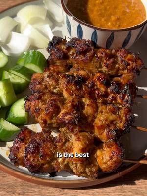 Chicken satay with peanut sauce  This Malaysian style satay is the perfect balance of flavor. So good with the peanut sauce. Traditionally grilled but you can also cook it in the air fryer like me. #EasyRecipe #asianfood #Foodie #MYFoodie
