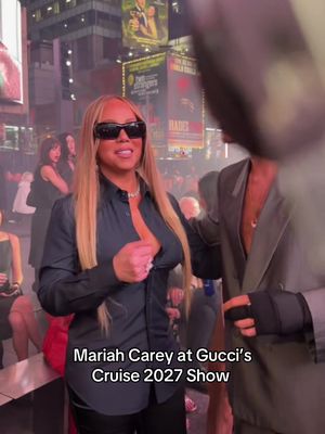 Mimi in Manhattan! #MariahCarey arrives in Times Square for @Gucci’s cruise 2027 runway show—and catches up with #ShawnMendes. 