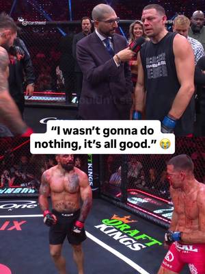 “Yeah. I had blood in my eyes. I couldn’t see shit. I wasn’t gonna do nothing. It’s all good.” 😭 Nate Diaz to Ariel Helwani when asked if he agreed with the decision to stop his fight against Mike Perry. #RouseyCarano #natediaz #mma #mixedmartialarts 