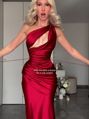 Dress 1 or 2? HELP ME 😭 #redcarpet #reddress #reddressgirl #weddingguest 