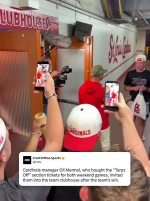 Cardinals manager Oli Marmol, who bought the “Tarps Off” section tickets for both weekend games, invited them into the team clubhouse after the team’s win over Kansas City. Marmol had bought tickets to both weekend games for the group. (🎥 via @cardinals)