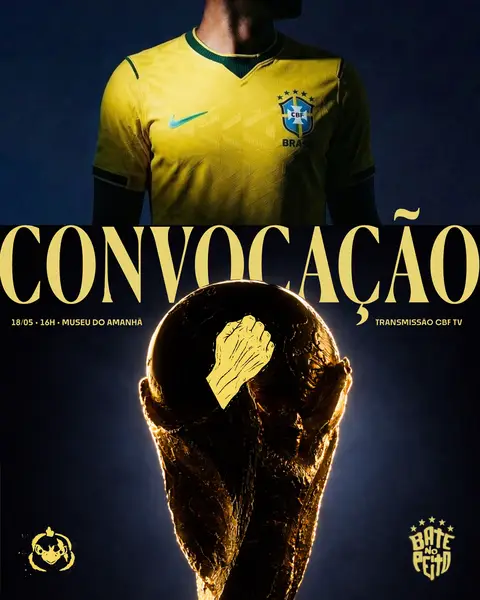 É AMANHÃ!!! 🙌💚✨🇧🇷 Você poderá acompanhar, ao vivo, através da CBF TV, a maior convocação de todos os tempos. Tudo preparado ao nível da única seleção pentacampeã mundial. #BateNoPeito #fifaworldcup 
