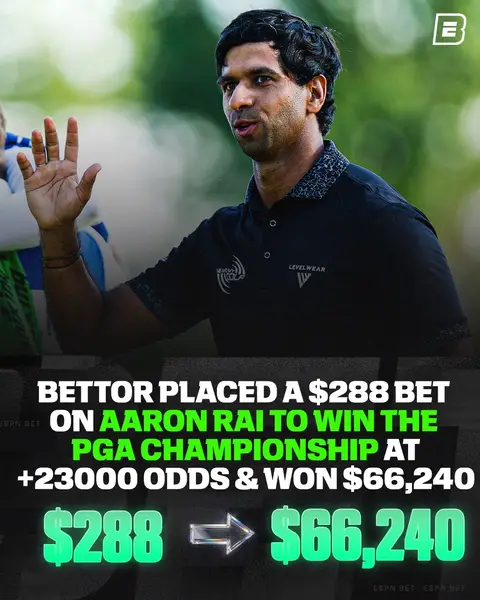 This bettor cashed in on Aaron Rai’s unlikely PGA Championship win 😮‍💨 #pga #PGATOUR #golf #sportsbetting #parlay 