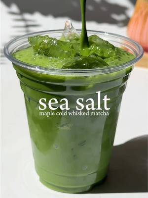 🍁🍵 maple sea salt cold whisked matcha — maple syrup — matcha ~2tsps + 80ml milk  — whisk, then add 120ml of milk — sea salt  — ice #homecafe #matcharecipes #matchalover #maple #seasalt 