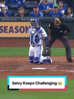“Catcher’s challenging the ball call…again.” 😂 #kcroyals #salvadorperez #abschallege #funny 