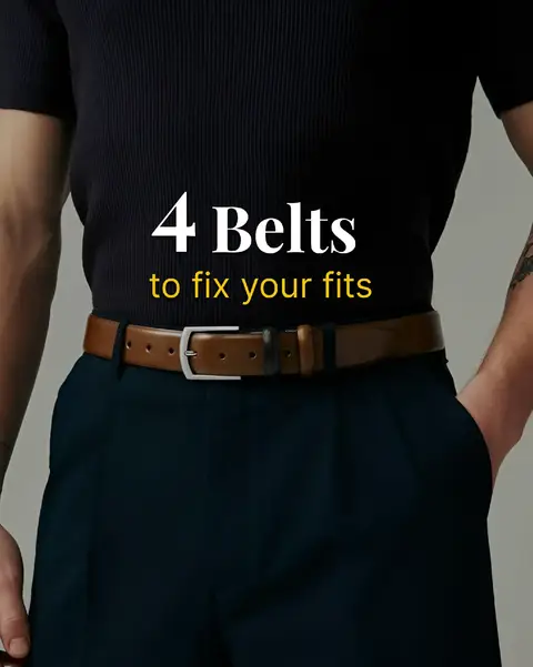 Here are 4 belts every guy needs to level up his style.  Save this for your next shopping trip! #mensfashions #mensstyleguide #leatherbelts #mensoutfits #mensfashiontips 