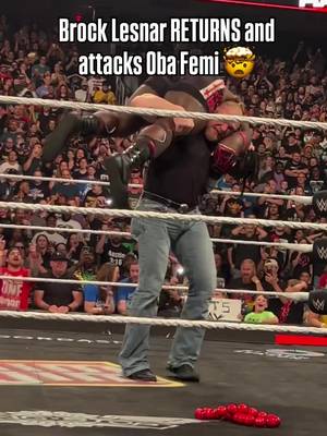 BROCK LESNAR RETURNS IN RAW TO TAKE OUT OBA FEMI!! 🤯 [via bigcwrestling/IG]  #WWE #Wrestling #obafemi #brocklesnar 