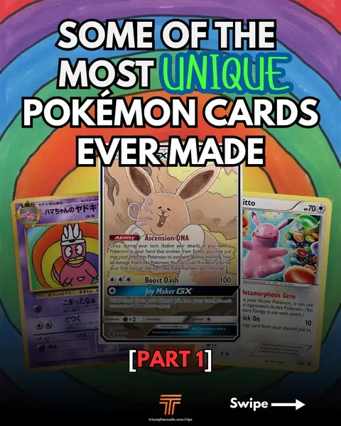 Pokémon has released some truly strange cards over the years, and we’re here for it 😂🍥 🌀 Eevee GX SM233 🍬 Ditto XY40 🌈 Hama’s Slowking 🪶 Imakuni?’s Doduo 😵 Imakuni? Trainer 🤝 Trade Please! Promo Which one wins for most unhinged design? 🤪 Prices referenced on May 19, 2026 using @getcollectr and may be subject to change. #pokemon #pokemoncards #pokemoncommunity #pokemontcg #pokemonart 