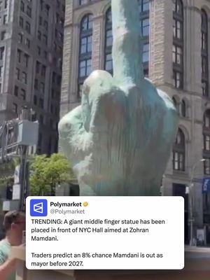A giant middle-finger sculpture appeared outside New York City Hall on Monday, seemingly targeting Mayor Zohran Mamdani and his political agenda. #mamdani #nyc 