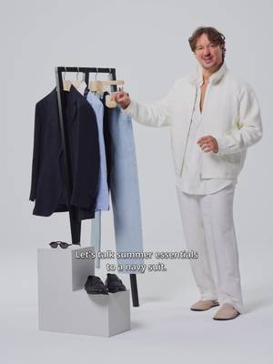 Another brushed linen moment with our Styling Director Marc. This time, Marc takes on the navy suit styled with a crisp cotton shirt for summer business dressing, or a navy tank top and slides for a more relaxed approach. One suit, multiple ways to wear it this season. Visit us in-store or shop online.