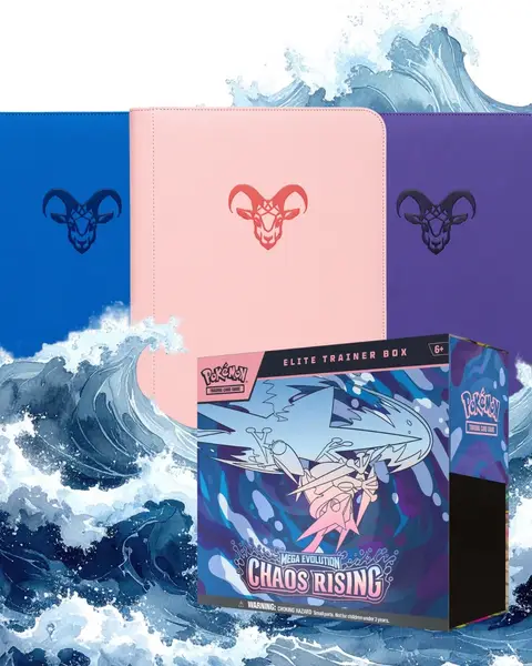 Chaos Rising drops May 22, and yes, we wrote the guide. Chase cards, pull rate breakdowns, what collectors are hunting first, it's all on the blog (link in bio). Also… Blue. Pink. Purple. Our Stay-Flat Binders basically came pre-matched to this set. Which is the right color to protect your hits? 💙🩷💜 #GoatArmor #ChaosRising #PokemonTCG #MegaEvolution #CardBinder  