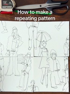 Save and try for yourself ✍🏼  Step-by-step: 1. Cut 4 squares  2. Draw in center 3. Swap top and bottom  4. Draw in center  5. Swap left and right  Continue until full :) #repeatprint #repeatpattern #fashionillustrator #editorialillustration #patterndesign 
